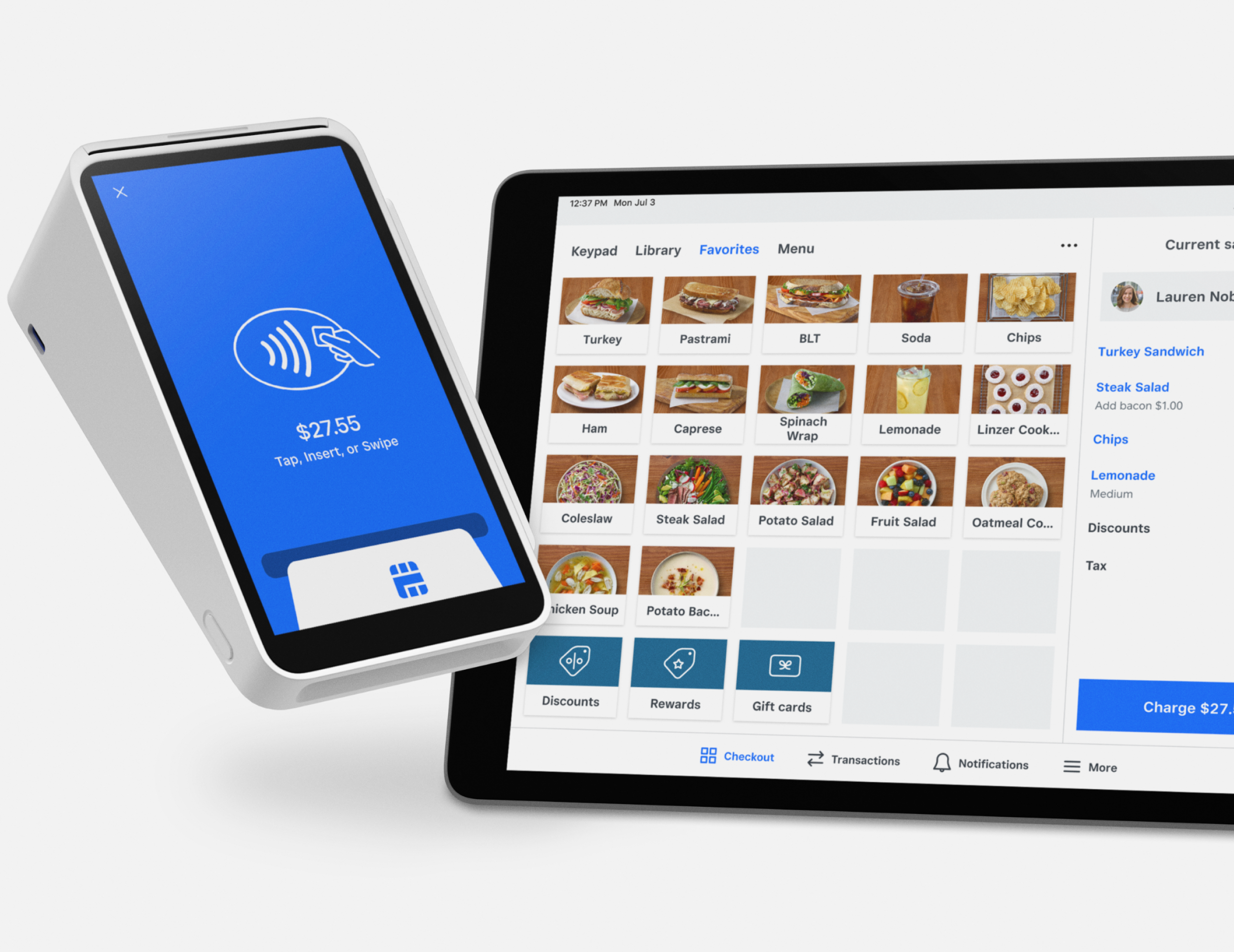 Square Terminal payment device shown next to a 金刚电竞官方入口网址 Point of Sale screen on an iPad.